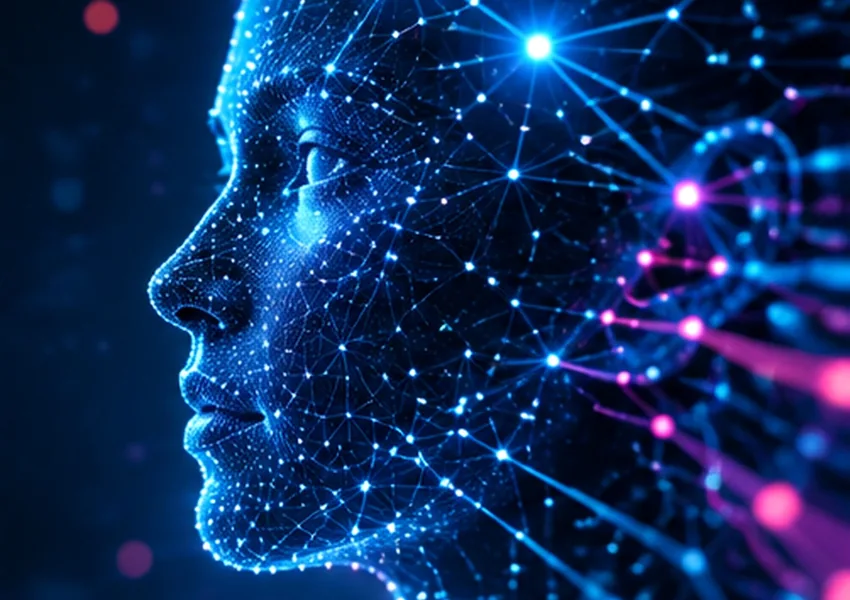 Representación visual de inteligencia artificial y conexiones de datos
