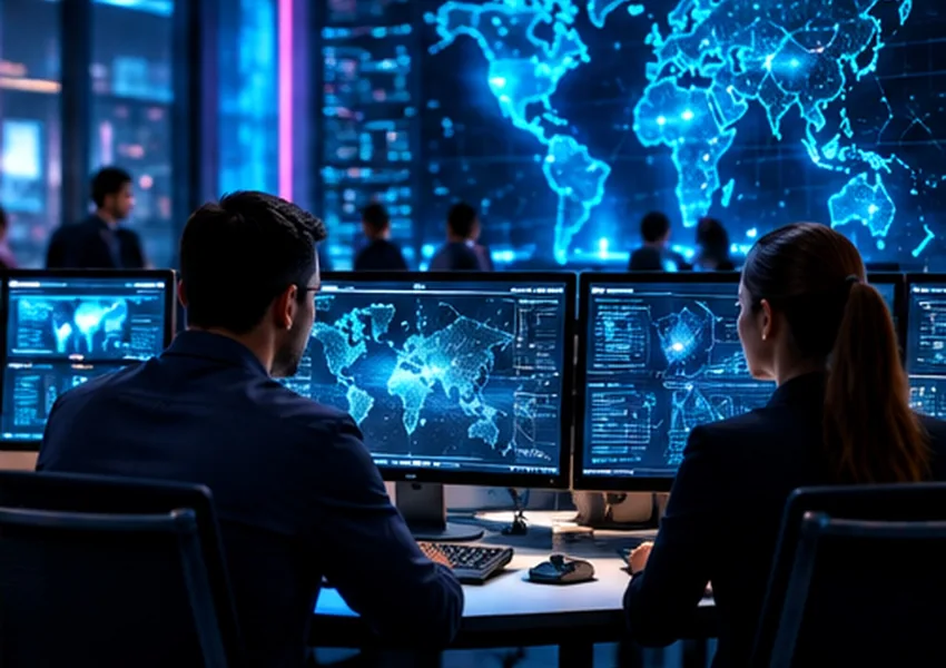 Centro de operaciones monitoreando amenazas y seguridad informática