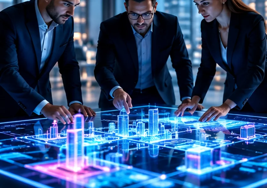 Equipo directivo trabajando en estrategia tecnológica